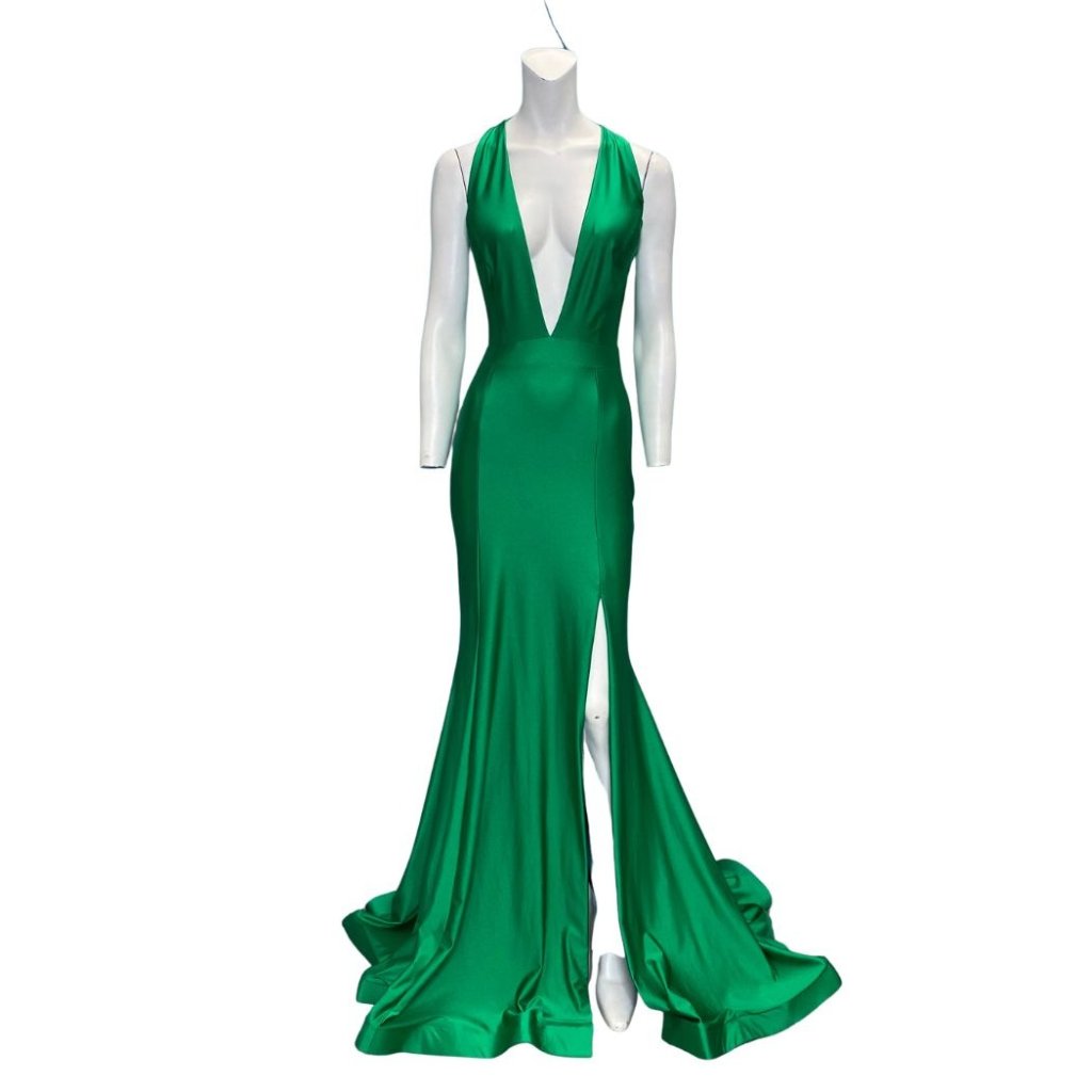 Jessica Angel 719 Deep V Neck Maxi Gown Kelly Green S Nwt